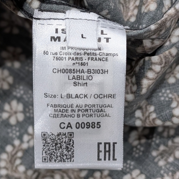 $390 Mens Isabel Marant "Labilio" Floral SS Button Up Shirt Black/Ochre Large - Picture 5 of 7